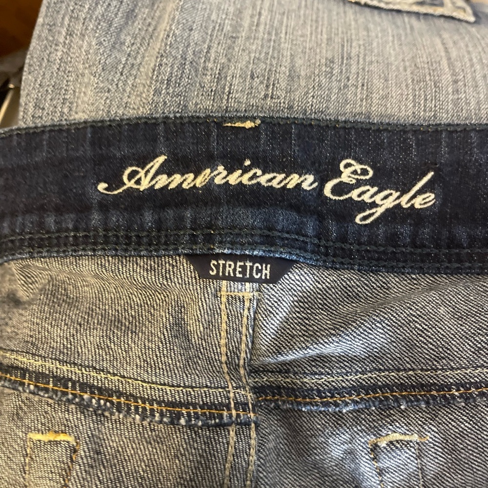 American Eagle Stretch Slim Boot Jeans size 8 Whiskered Wash Y2K - Picture 2 of 11